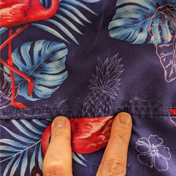 Vintage Uzzi Amphibious Gear Hawaiian Shirt Mens Extra Large Pink Flamingos READ - Picture 5 of 12